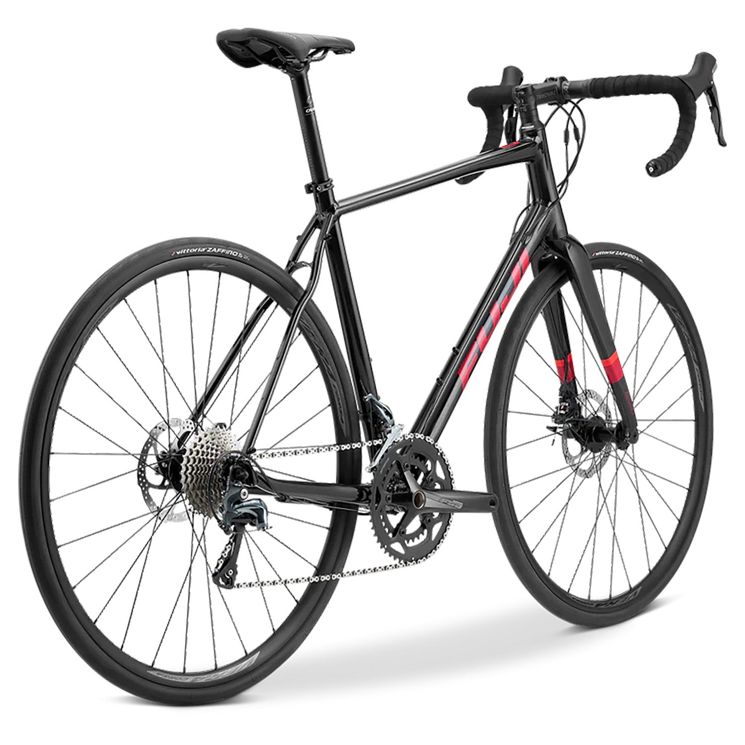 Fuji Sportif 1.3 - 46cm, Pearl Black/red/orange, rear view, Bixby Bicycles, Oklahoma