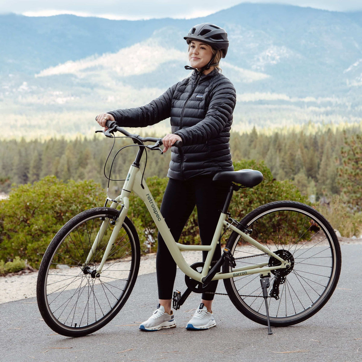 Retrospec Barron, Step Thru, 1 x 7 Speed Hybrid Bike, Aloe, bixbybicycles.com
