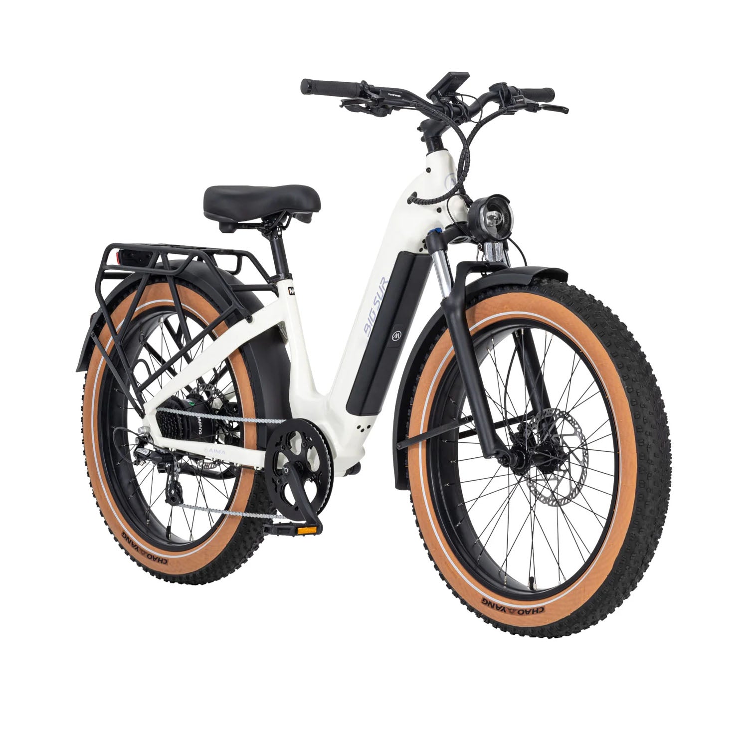 AIMA Big Sur 26" Fat Tire E-Bike, Ivory White, Medium, bixbybicycles.com