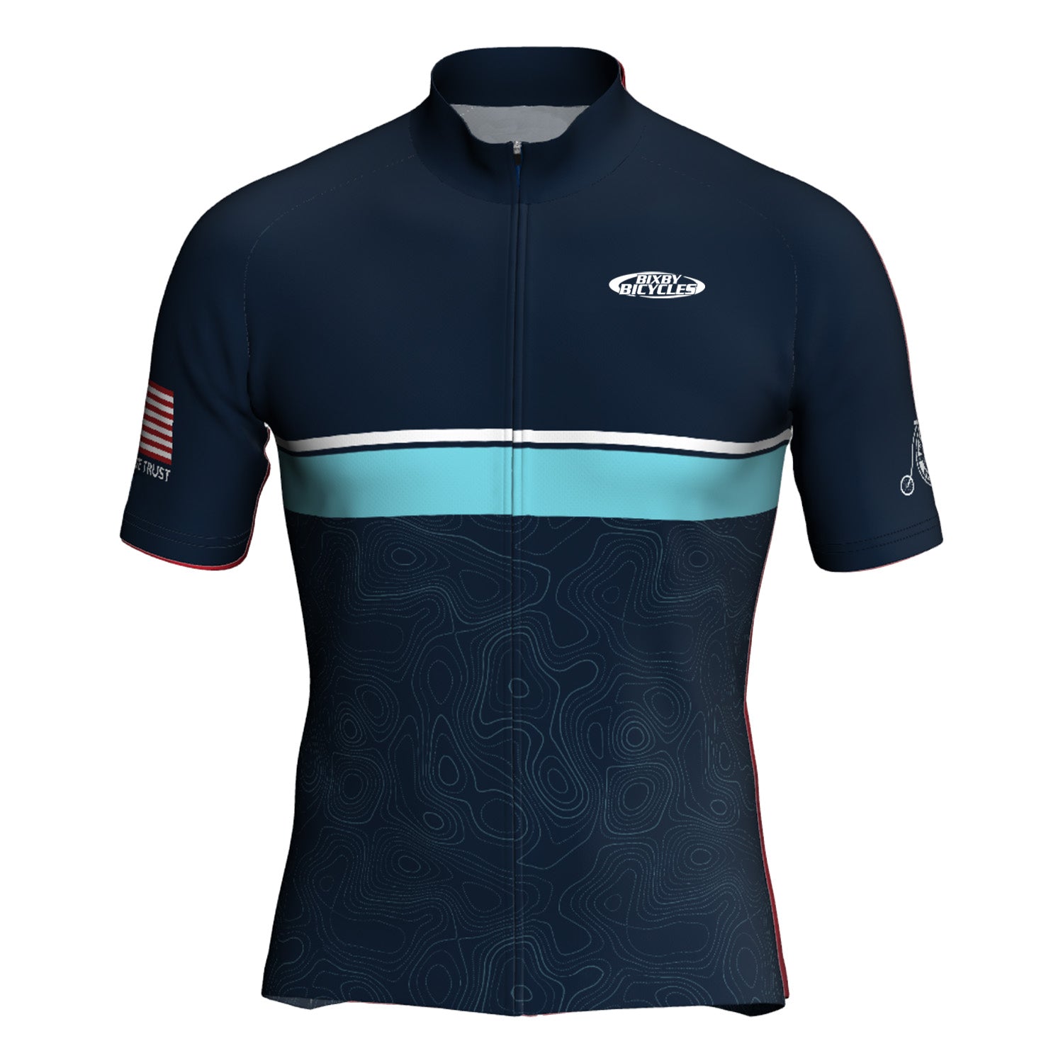 Blue Typography with Turquoise stripe Bixby Jersey – Relax or Race Fit, bixbybicycles.com