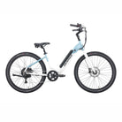 DENAGO CITY MODEL 1 ST > 27.5 TIRE > 500 WATT 48V 13.6 AH > LOW STEP > WHITE Light Blue, Bixby Bicycles, bixbybicycles.com