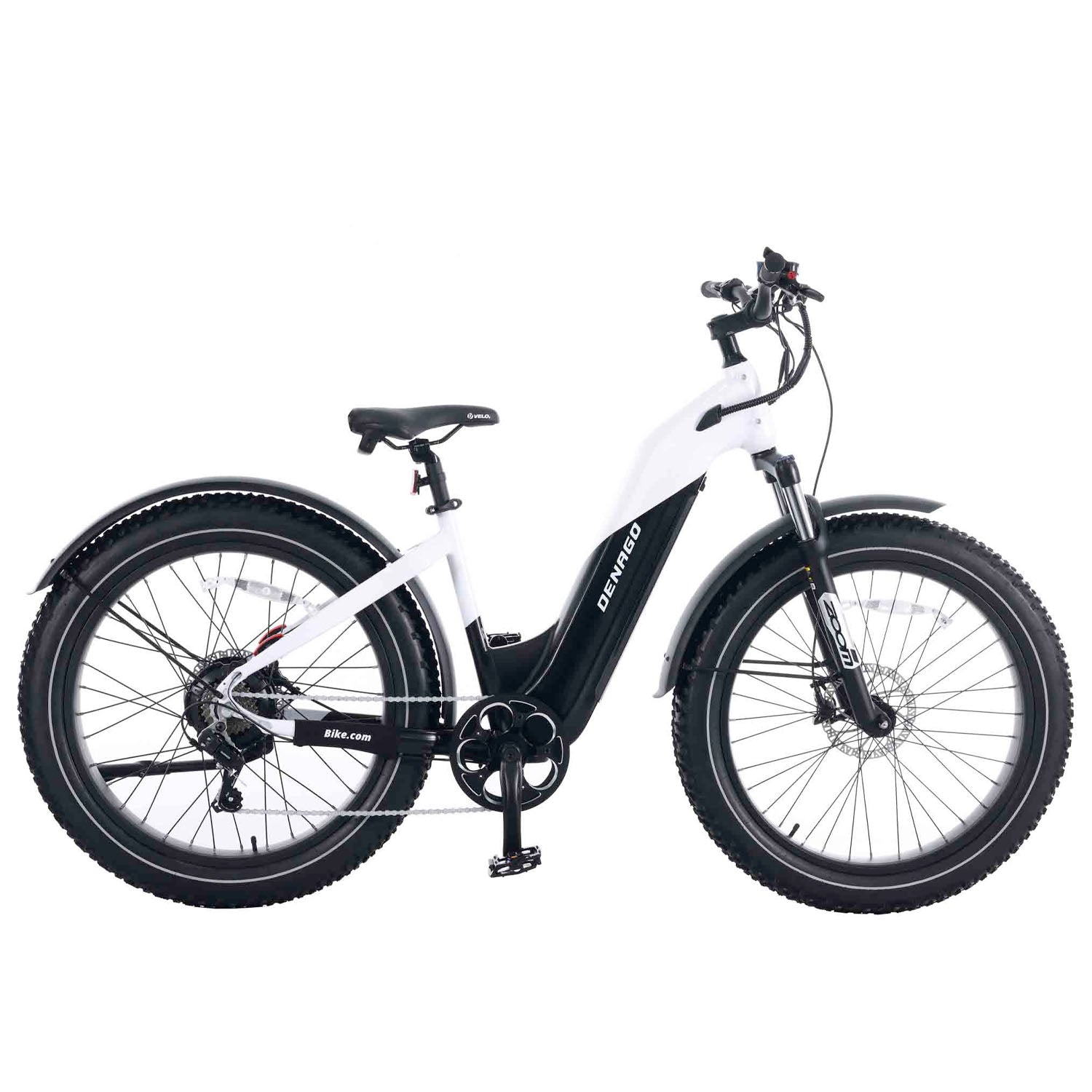 Denago Fat Model 1st eBike > 750 Watt 48V 19.4 AH > Fat Tire > White/Black > Small/Medium, bixbybicycles.com
