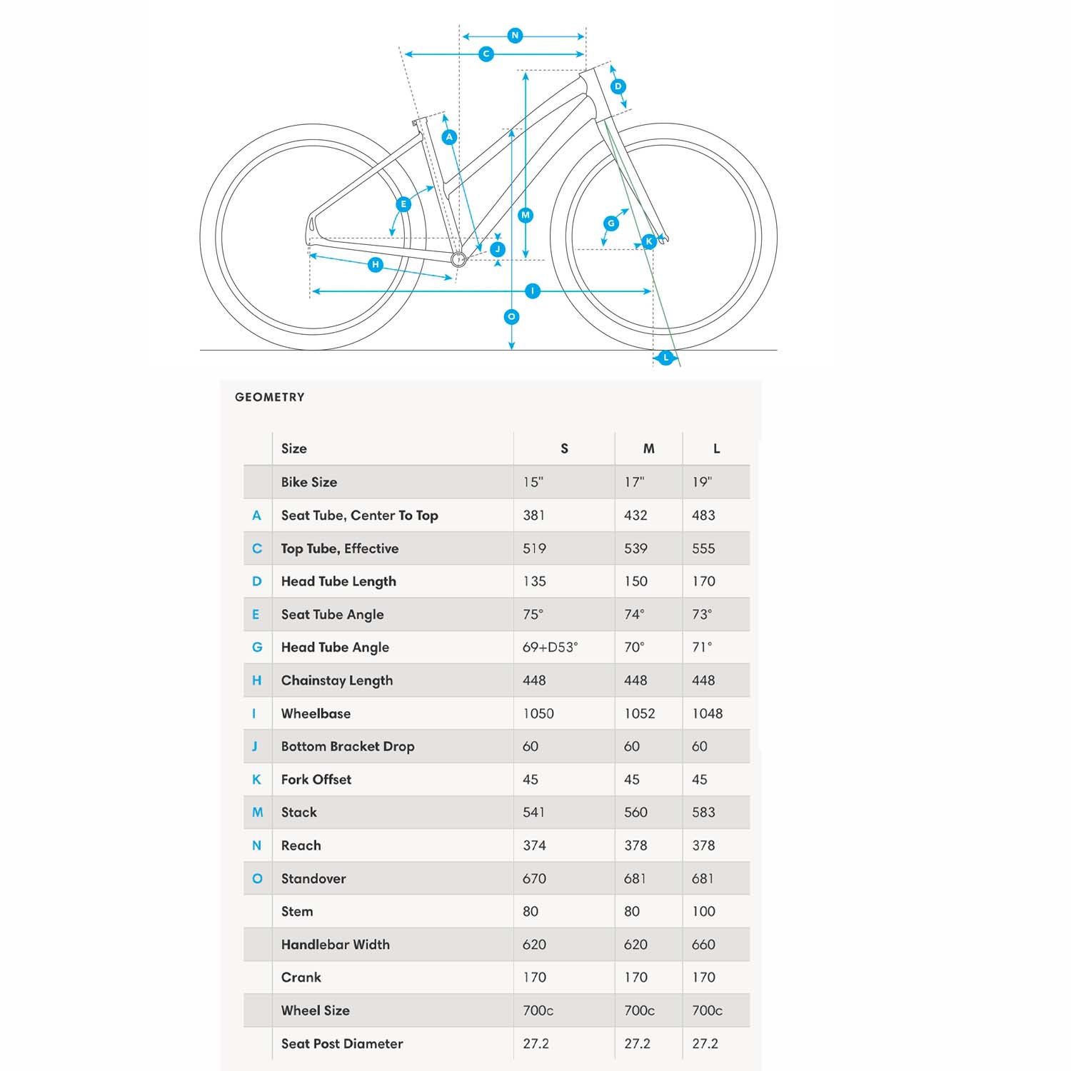 Fuji Absolute 2.1 ST, 2021, Shimano Tourney, Rim, Cool Grey, Geometry, BixbyBicycles.com