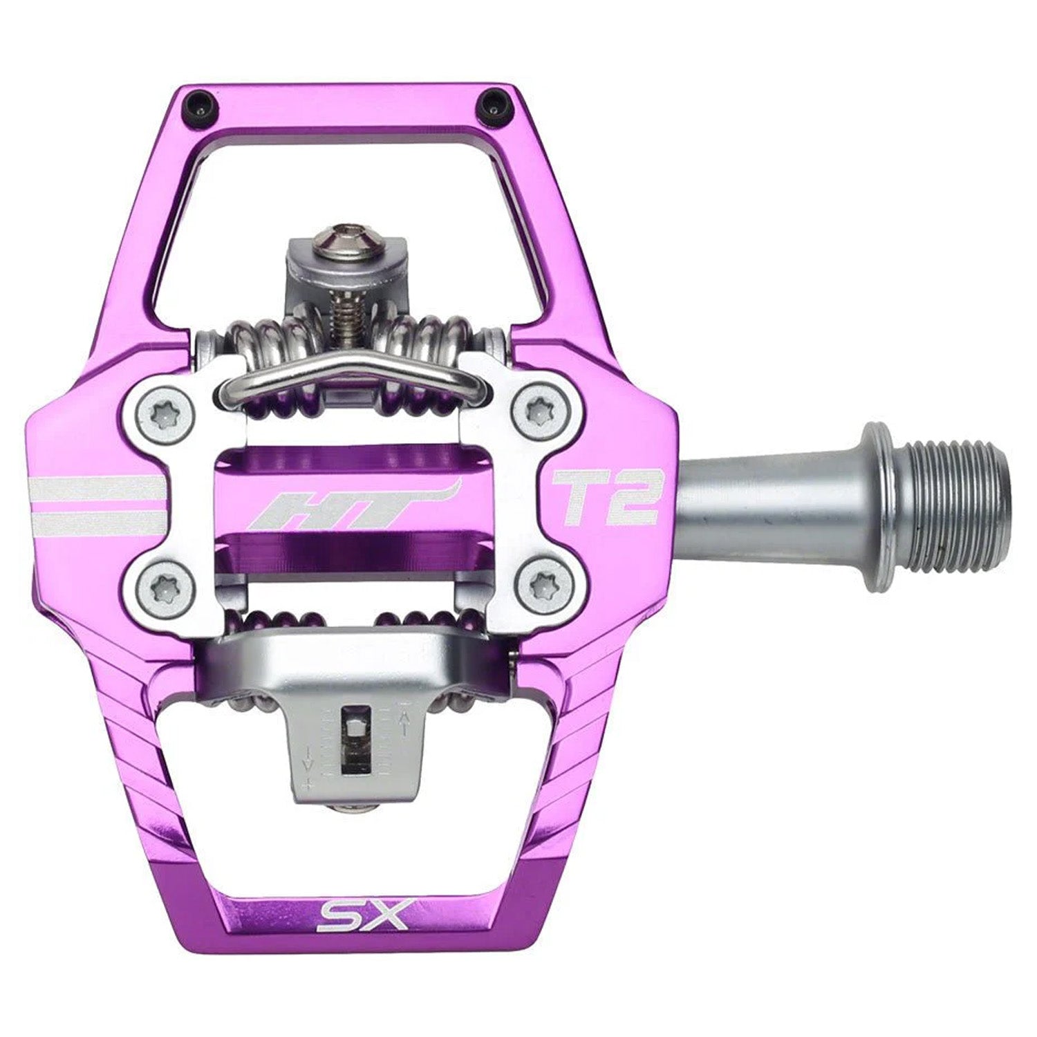 HT Components T2-SX Pedals, Dual Sided Clipless Platform Aluminum, 9/16" Purple, bixbybicycles.com