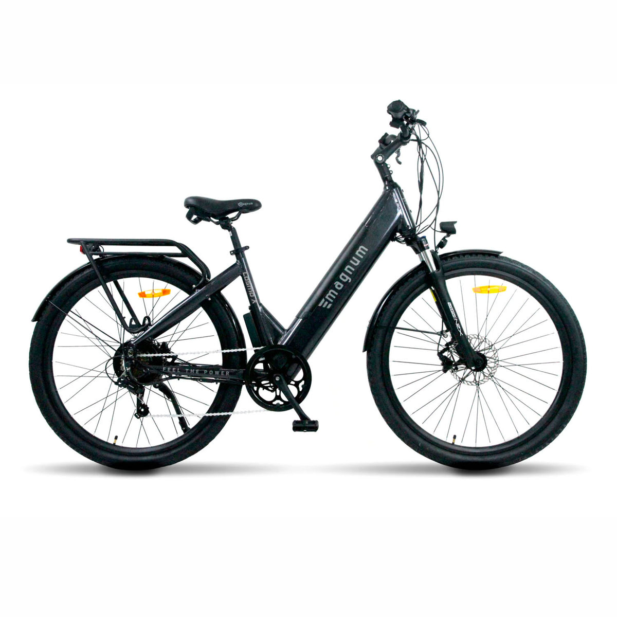 black electric bicycle Magnum Cosmo X, 26 Tire, 500 48 Volt Motor, Low Step, Metallic Black, – Bixby Bicycles