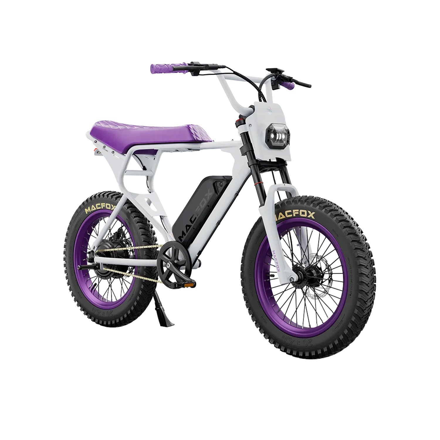 MACFOX X1S x Bs.zay RIDERS 5' 2" - 6' 3", 500W 48V, White/Purple, Bixbybicycles.com