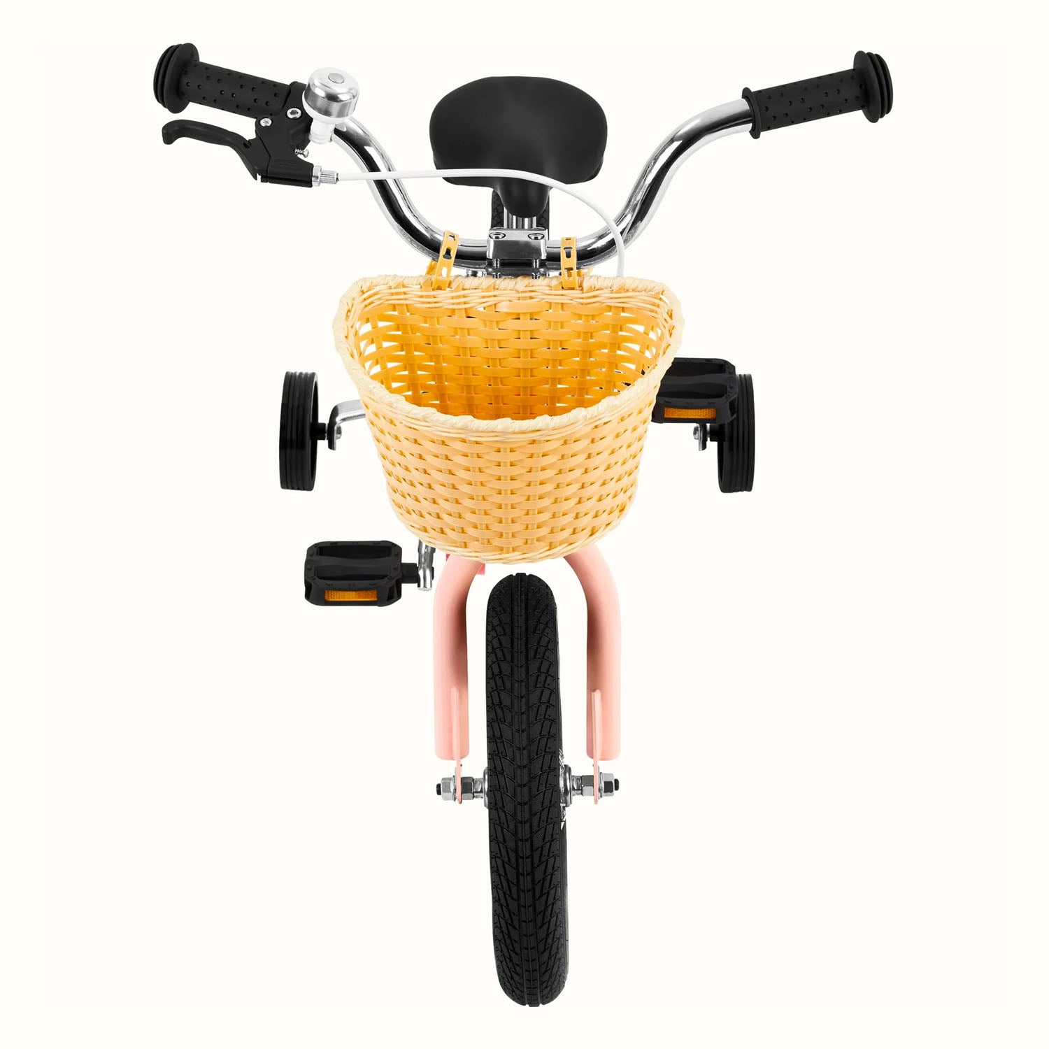 Retrospec Koda 12" Kids Bike > 12" > Blush Pink 5473 basket view, Bixby Bicycles, bixbybicycles.com
