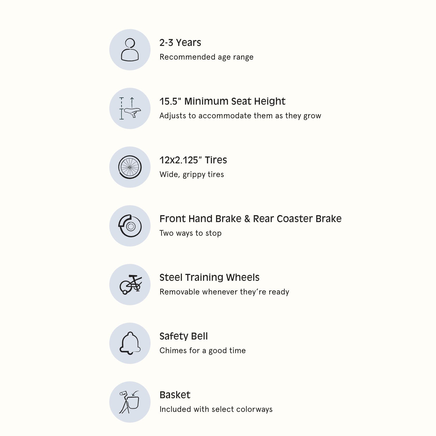 Retrospec Koda Plus 12" Kids Bike > 12" > Starfish size chart, Bixby Bicycles, bixbybicycles.com