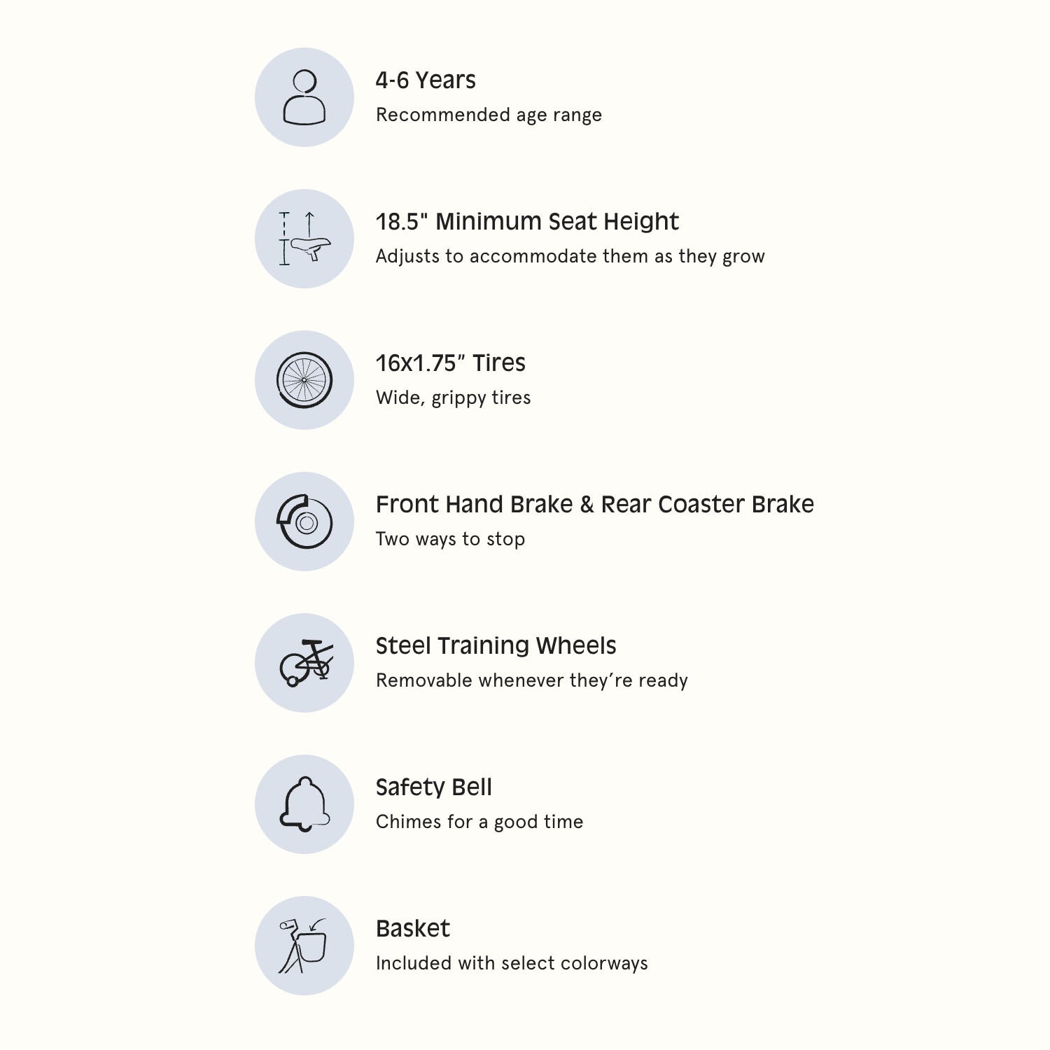 Retrospec Koda Plus 16 Kids Bike > 16" > Starfish Gloss 5476 size chart, Bixby Bicycles, bixbybicycles.com