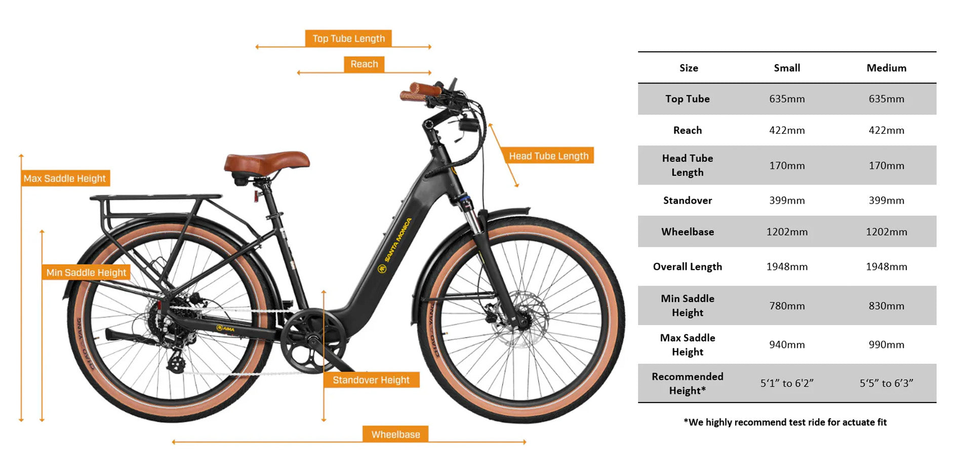 AIMA Santa Monica EBike Fit and Geometry, bixbybicycles.com