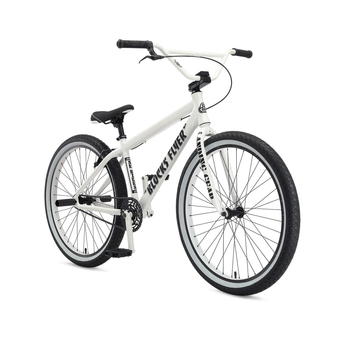 SE Blocks Flyer 26" Kids BMX Bike, White, bibybicycles.com