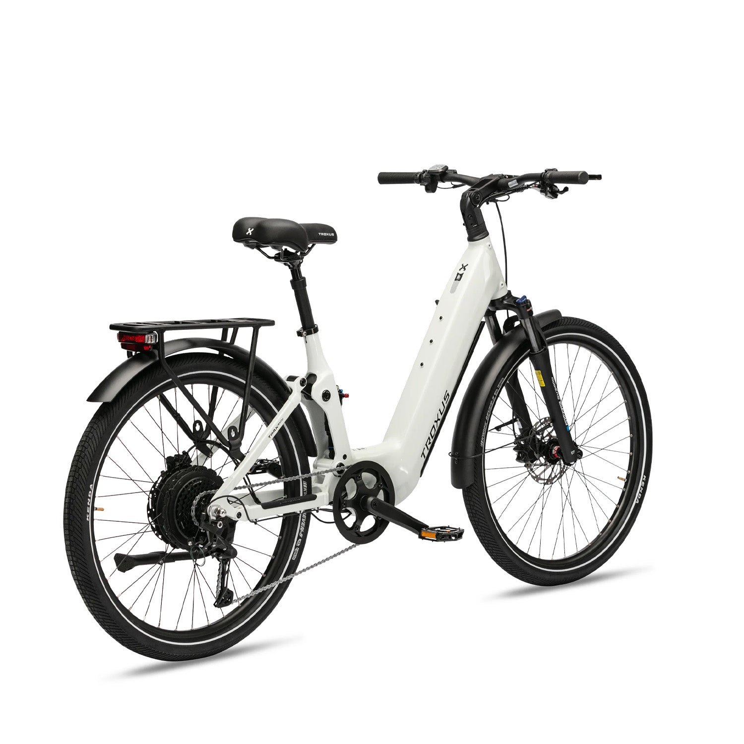 Troxus Trax SUV, Full Suspension 750W E-Bike, Chalk White, bixbybicycles.com
