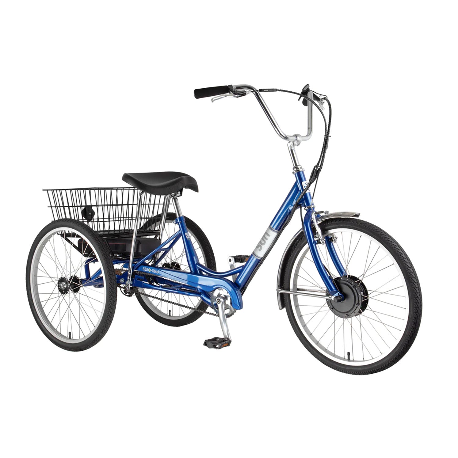 Sun Bicycle E350 Electric Trike, front view Blue Metallic, Bixby Bicycles, Oklahoma