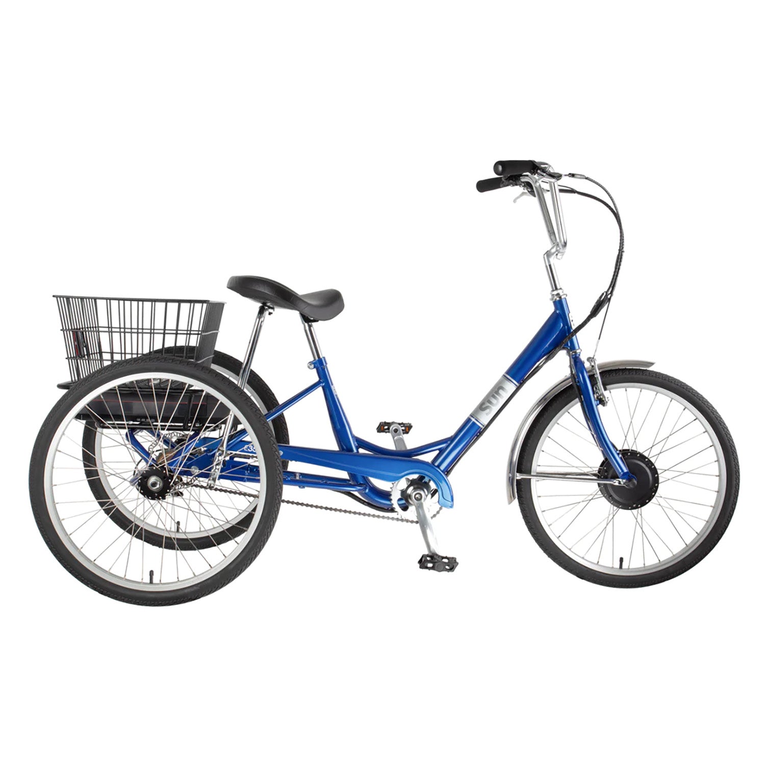 Sun Bicycle E350 Electric Trike, side view Blue Metallic, Bixby Bicycles, Oklahoma
