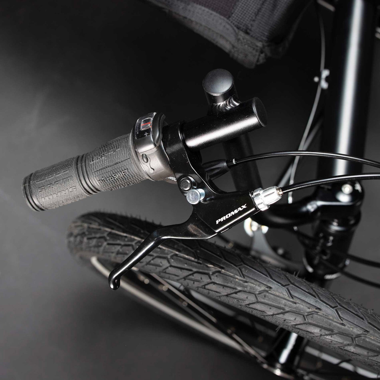 TerraTrike Gran Tourismo X18 2022 close up shifter - Midnight color, Bixby Bicycles, Oklahoma