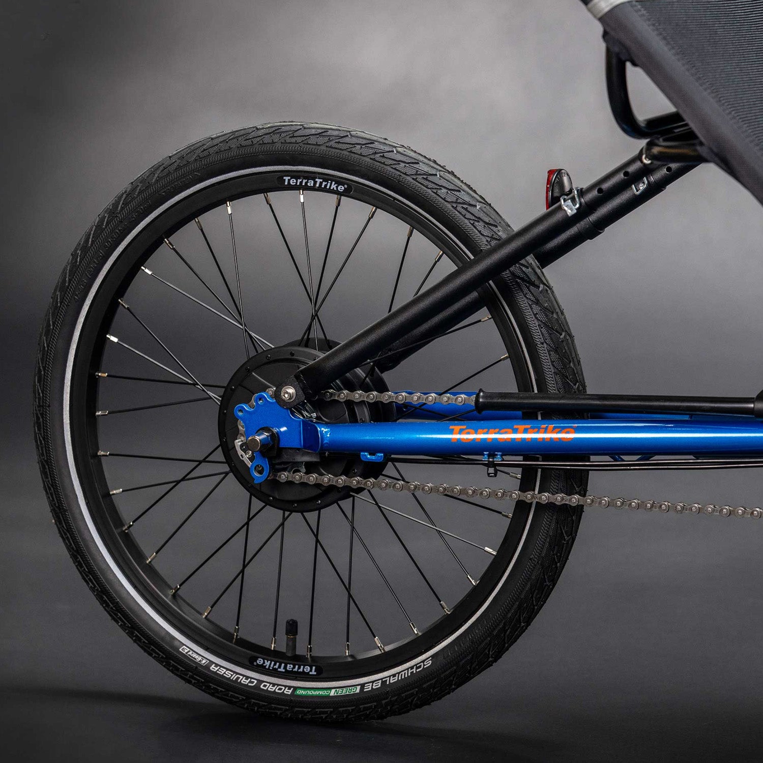 TerraTrike Rouge - City Blue 2022 back wheel, Bixby Bicycles, Oklahoma