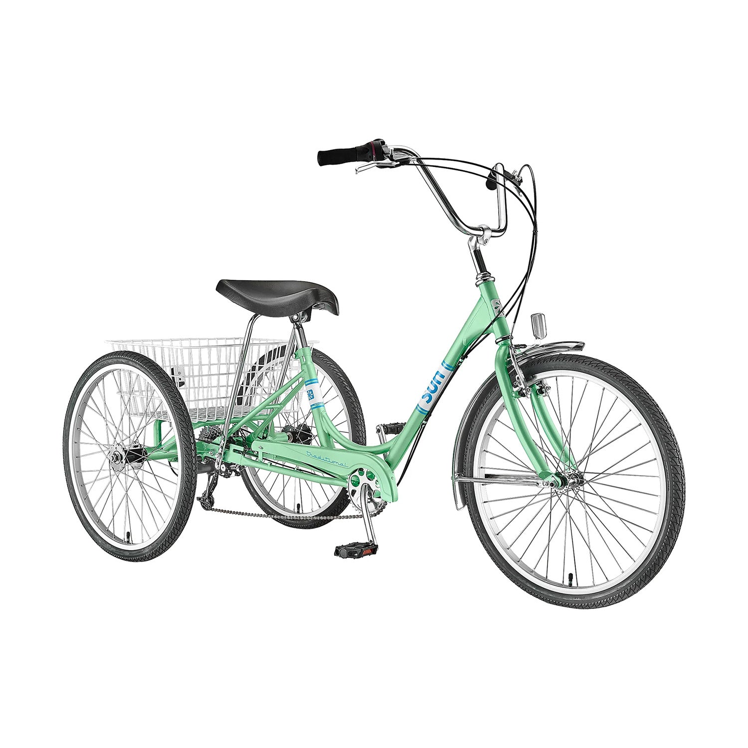 Sun Bicycle Traditional 24 7 Speed Trike, front view Green Pearl, Bixby Bicycles, Oklahoma
