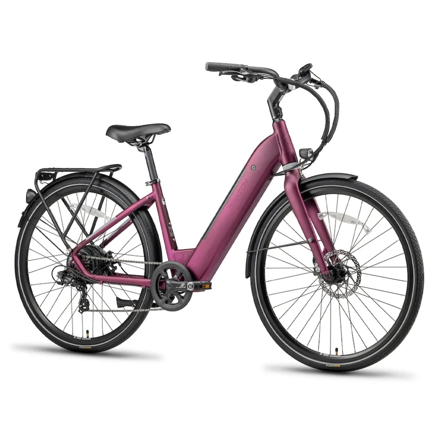 BATCH E Comfort E-Bike, 700 Tire, 7 Speed, Matte Orchid, Med/Lar, bixbybicycles.com