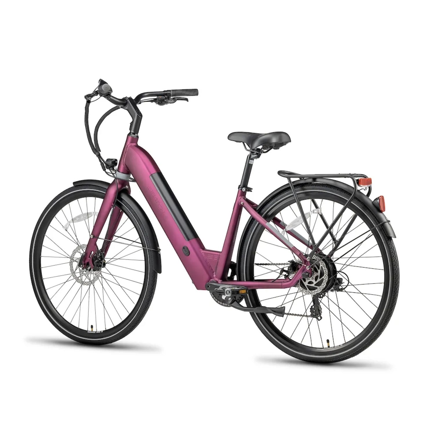 BATCH E Comfort E-Bike, 700 Tire, 7 Speed, Matte Orchid, Med/Lar, bixbybicycles.com