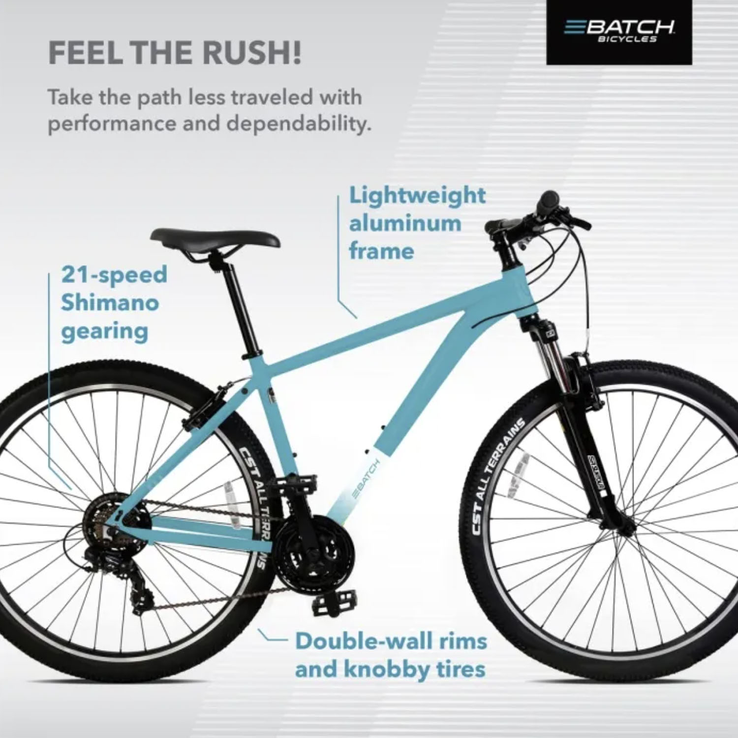 BATCH Mountain Bike, 3 by 7 Speed, Gloss Batch Blue S|L, bixbybicycles.com