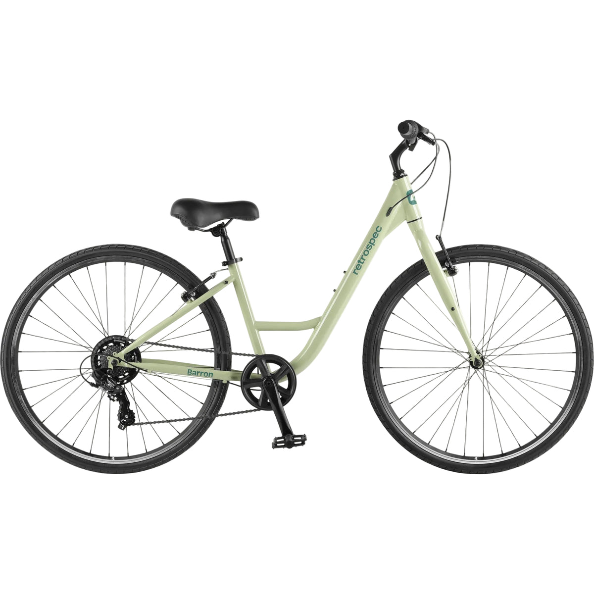 Retrospec Barron, Step Thru, 1 x 7 Speed Hybrid Bike, Aloe, bixbybicycles.com