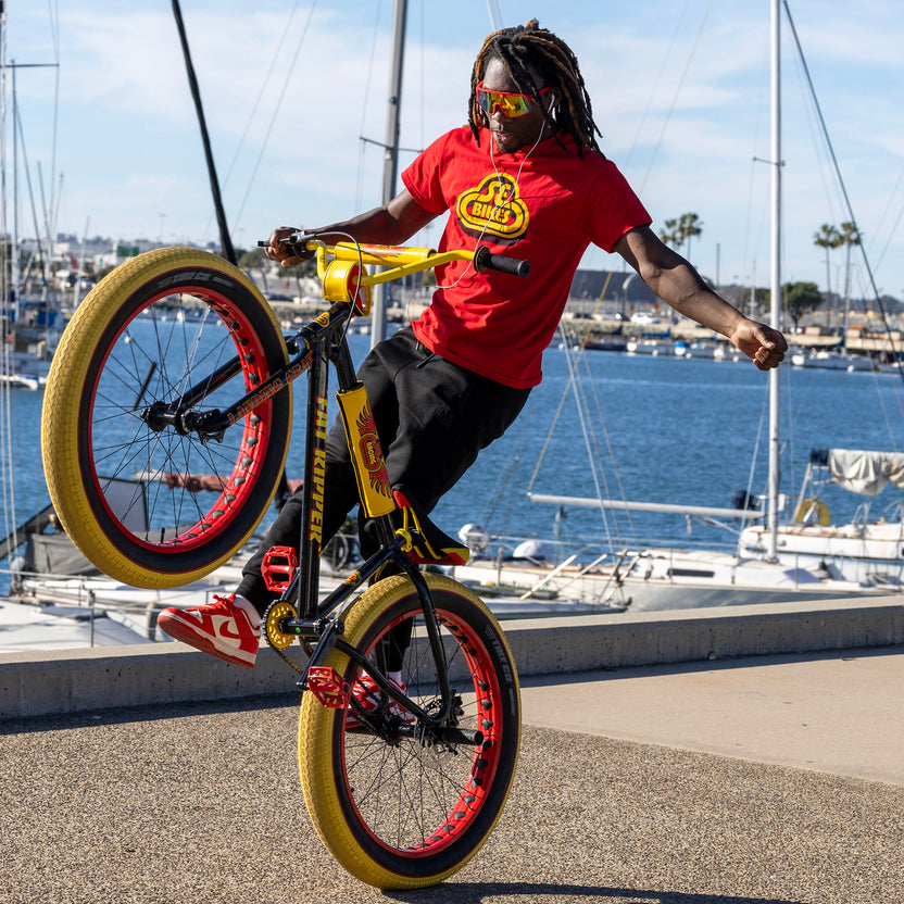 SE Fat Ripper Flyer 26" BMX, Bombus Black & Yellow Tires, bixbybicycles.com
