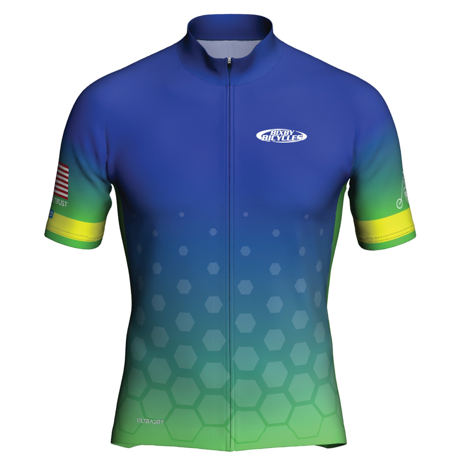Blue and Green Honeycomb Bixby Jersey, bixbybicycles.com