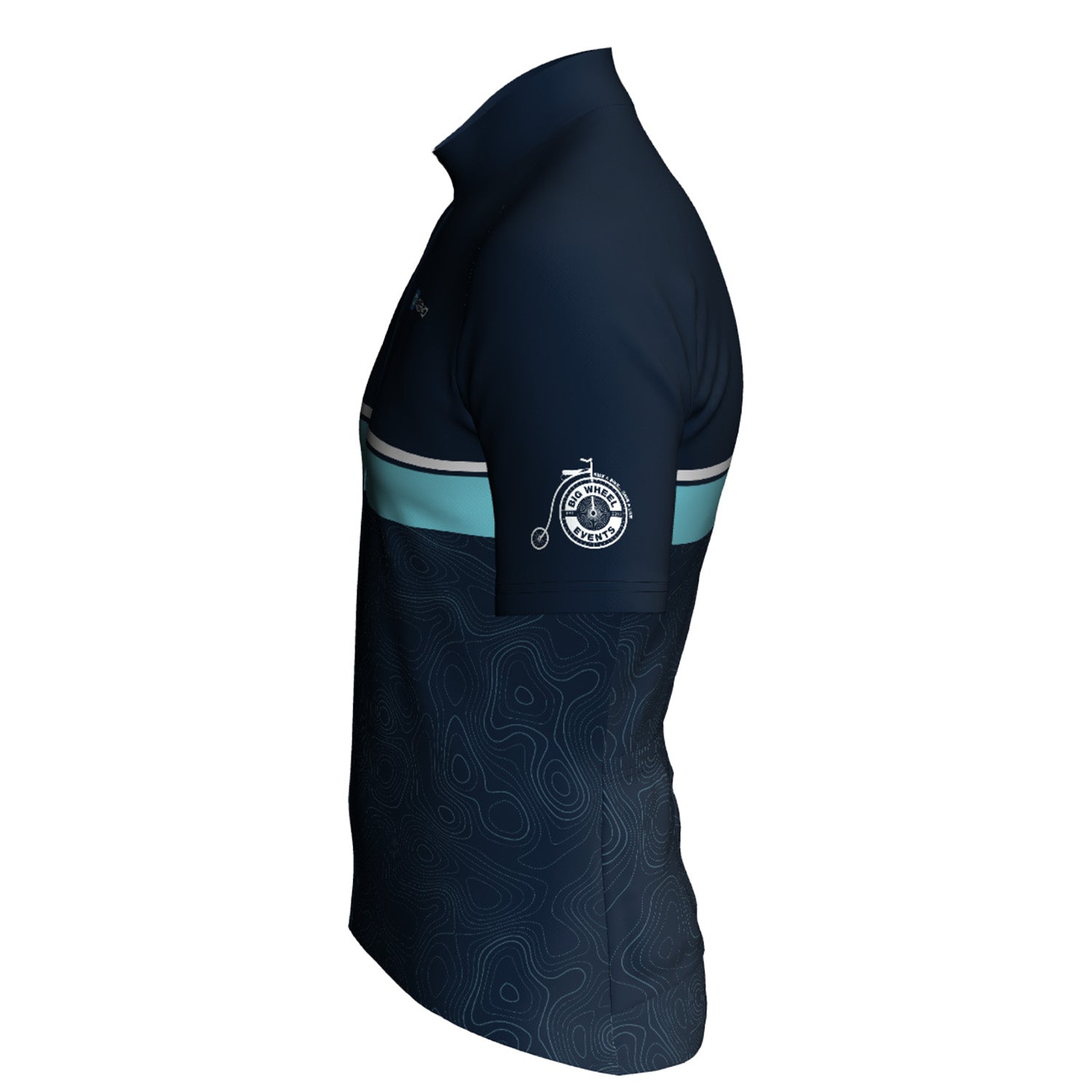 Blue Typography with Turquoise stripe Bixby Jersey – Relax or Race Fit, bixbybicycles.com