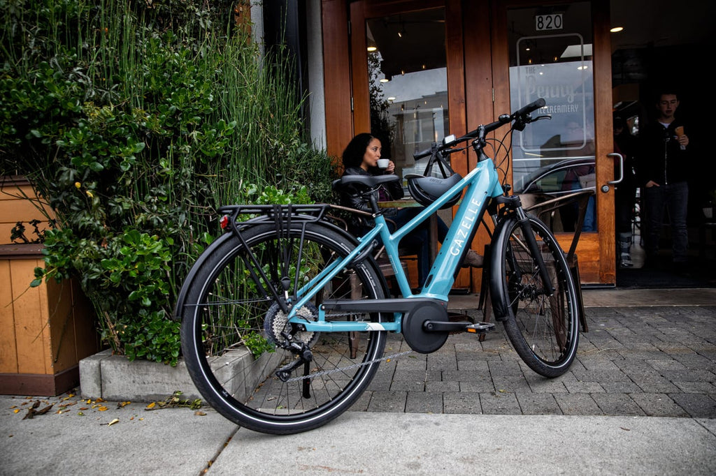 Gazelle Medeo e-bike on a coffee run, city-tour ebike, Bixby Bicycles, Oklahoma