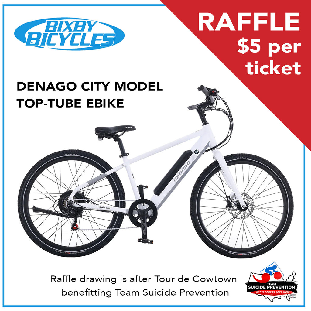 Bixby Bicycles raffle for Denago City Model Top-Tube e-bike, benefitting Team Suicide Prevention