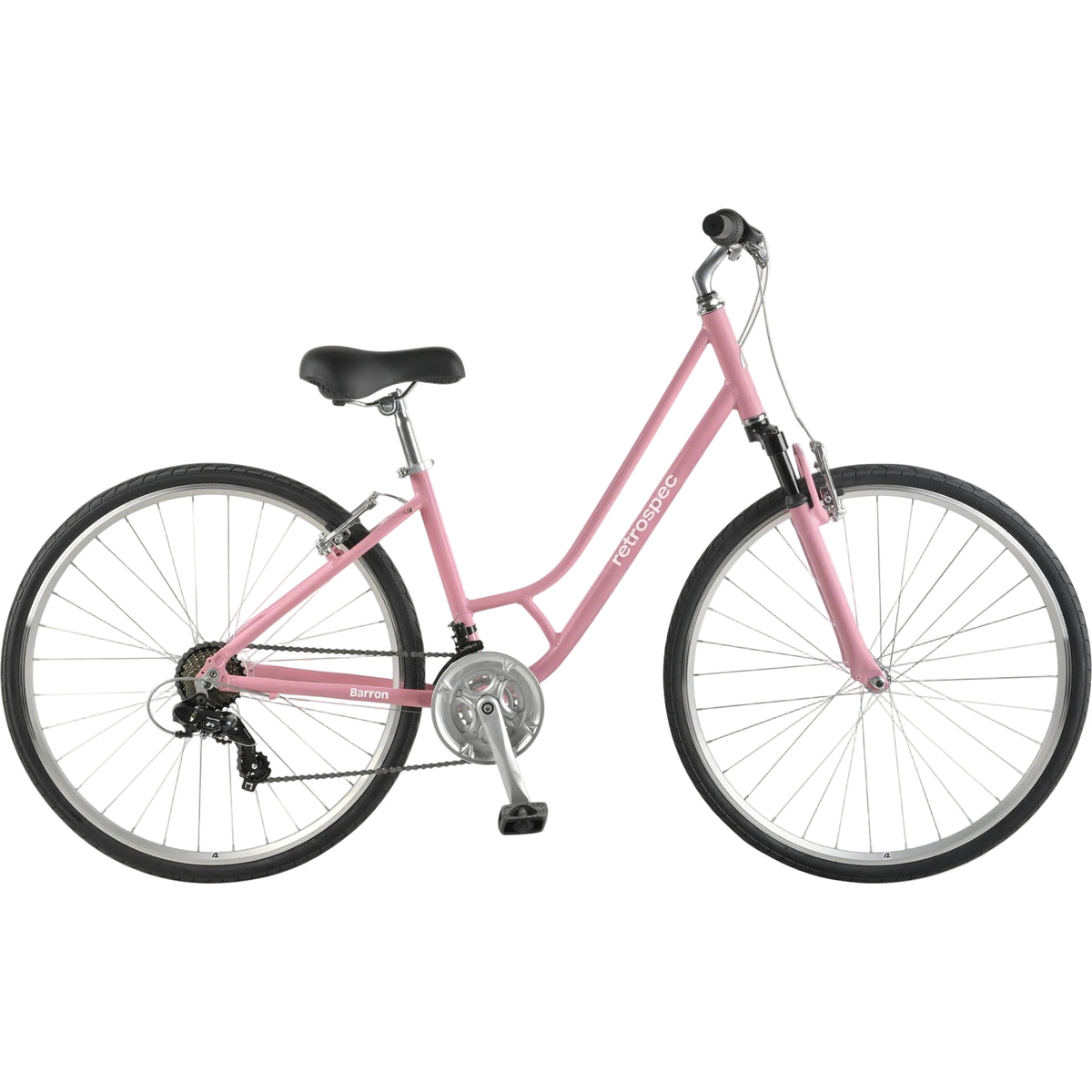 Retrospec Barron Comfort, Step Thru, 21 Speed Hybrid Bike, Pink, bixbybicycles.com