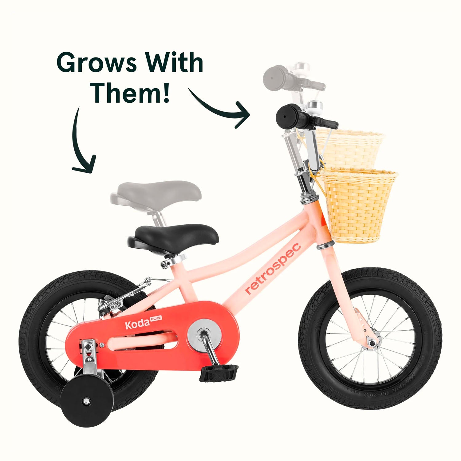 Retrospec Koda 12" Kids Bike > 12" > Blush Pink 5473 grows with child, Bixby Bicycles, bixbybicycles.com