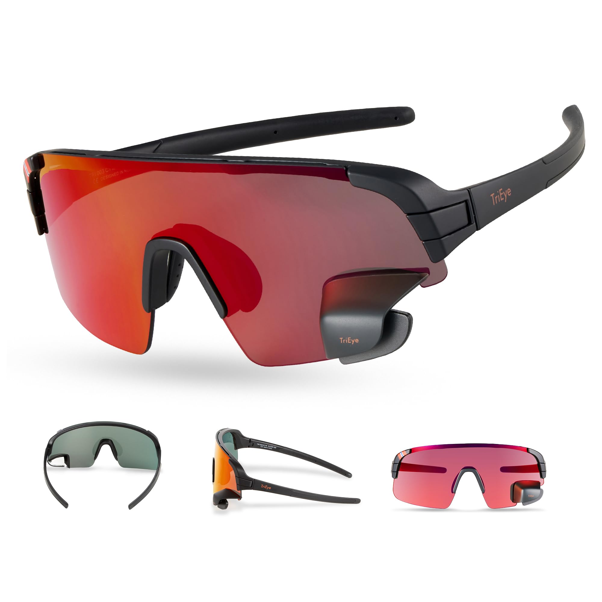 TriEye The View Red Lens Reflective, Left Mirror Cat 3 Sunglasses, bixbybicycles.com
