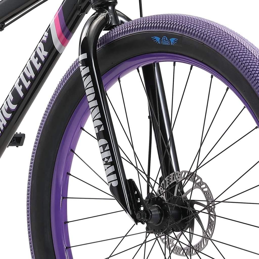 SE Bikes BMX Maniacc Flyer 27.5" wheel 2022 - Midnight Black front wheel, Bixby Bicycles, Oklahoma
