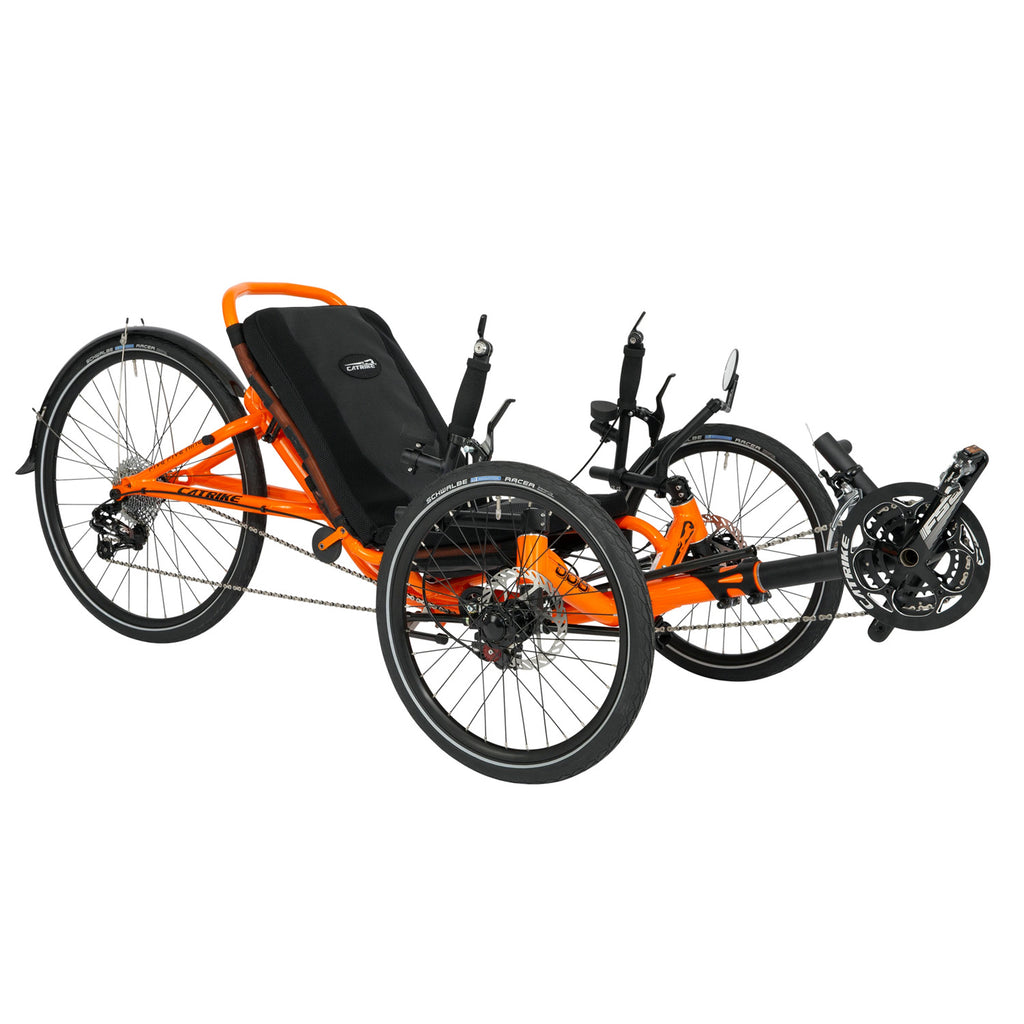 Catrike 5.5.9 Trike 3/4 front, Atomic Orange, Bixby Bicycle